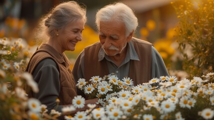Man and Woman Standing in a Field of Daisies