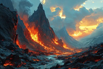 eruption. lava flows - obrazy, fototapety, plakaty
