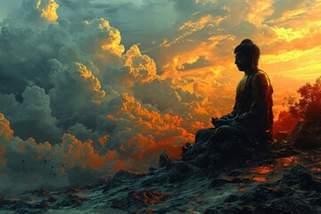 buddha in the clouds - obrazy, fototapety, plakaty