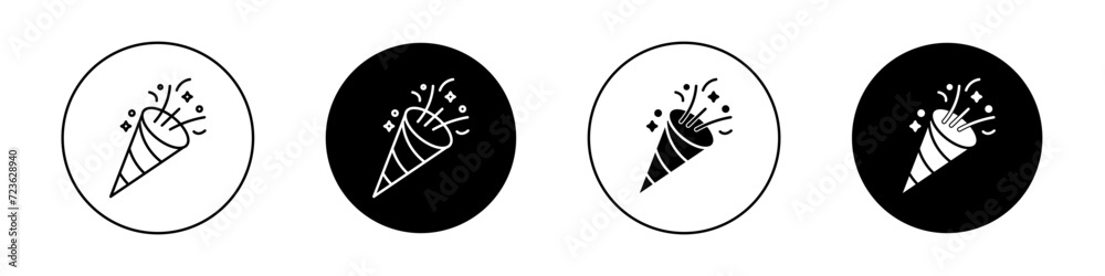 Wall mural confetti popper icon set. christmas party surprise popper vector symbol in a black filled and outlin