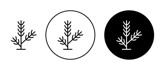 Naklejka premium Pine branch icon set. Cedar spruce vector symbol in a black filled and outlined style. Tree branches sign