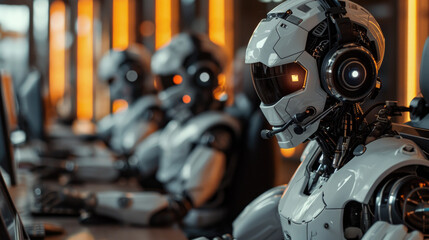 Fototapeta premium The robot works in the office.