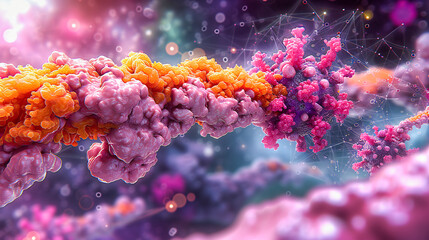 Fototapeta na wymiar Protein Science Molecule: Biology Illustration in Enzyme DNA and Medicine Genetic with Biochemistry Molecular Disease