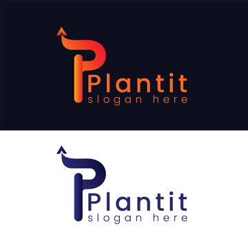 Creative P letter plantit logo design 