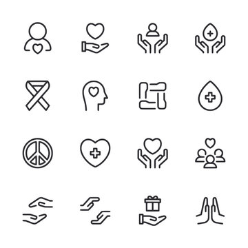 Set of Charity care icon for web app simple line design