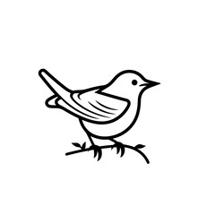 Obraz premium Minimalist Black and White Bird on a Tree Branch Vector Logo Design on White Background