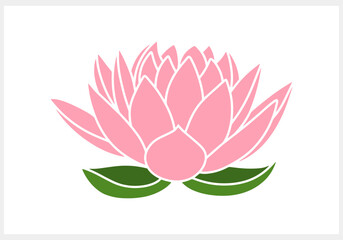 Fototapeta premium Stencil lotos rose flower with leaf clipart isolated Hand drawn cartoon nature Vector stock illustration EPS 10