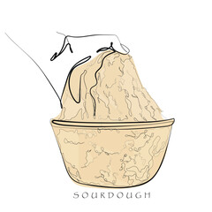Hand drawn line art vector of Sourdough making. Sourdough freestyle art. Vector for postcards.