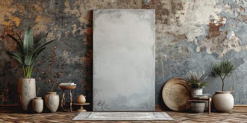 Framed Abstract Canvas in a Rustic Brick Interior.