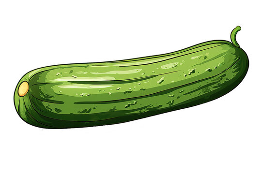 Fresh Cucumber Detailed Hand Drawn Illustration isolated on PNG Background. Generative Ai.