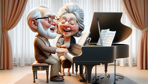 Seniors Enjoying Piano and Song. Generative AI
