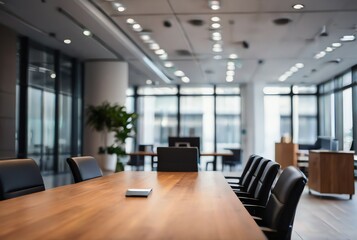Fototapeta premium Business office without people with blurred bokeh background from Generative AI