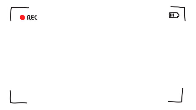 Doodle video camera viewfinders. Recording view frame, cinema rec viewing screen and dslr cam viewfinder. Video filming screen, shooting camera recording display isolated vector