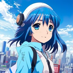 anime character wearing headsets kawai illustration