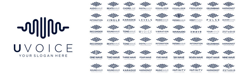 abstract logos combined audio element with letters from A to Z and numbers from 1 to 9. vector illustration