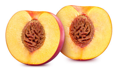 Ripe peach fruit slice isolated