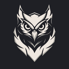 Logo illustration of  a owl black and white
