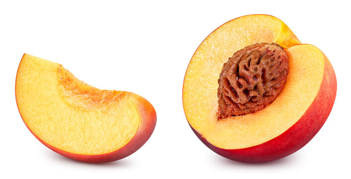 Ripe peach fruit slice isolated