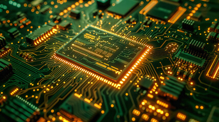 Obraz premium Technology Circuit Computer Electronic: Hardware Motherboard Digital in Board Processor Component Engineering Chip