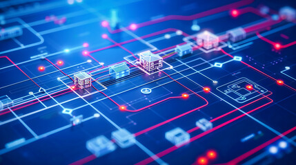 Fototapeta premium Digital Technology Abstract Computing: Communication Processor Blue with Information Circuit Hardware Background Science