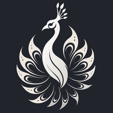 Logo illustration of  a peacock black and white