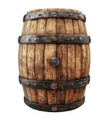 One wooden barrel isolated on transparent background