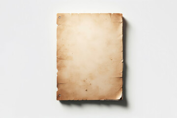 old paper mockup isolated on solid white background. ai generative