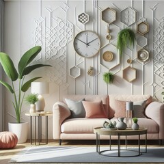 Living room interior and white wall pattern background