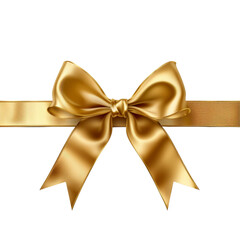 Golden Satin Ribbon Isolated on Transparent or White Background, PNG