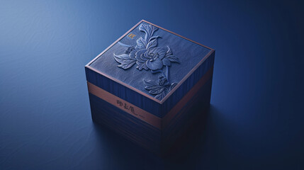 Fototapeta premium Embracing the Artistry: An Elegant Blue and Brown Floral Embossed Wooden Box - A Perfect Storage Solution for Jewelry and Keepsakes