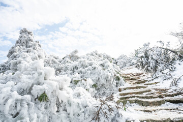 Rime scenery at Zigai Peak in Hengshan Mountain, Nanyue, China