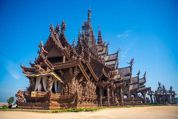 Sanctuary of Truth wooden temple in Pattaya Thailand is a gigantic wood construction located at the...
