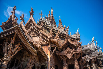Sanctuary of Truth wooden temple in Pattaya Thailand is a gigantic wood construction located at the...