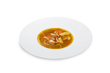 Chicken noodle soup in a bowl, isolated