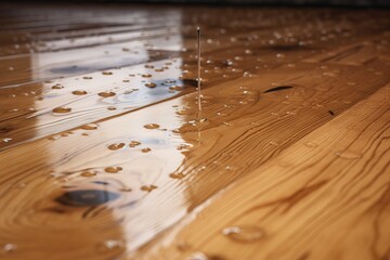 Moisture protection for wood and floors. Glowing covered wooden floor humidity safety. Generate ai
