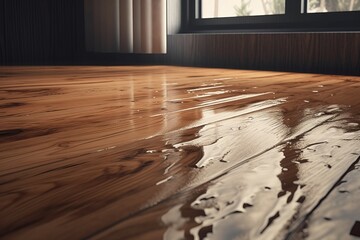 Floor waterproof cover solution. Moisture safeguarding wooden interior floors. Generate ai - obrazy, fototapety, plakaty