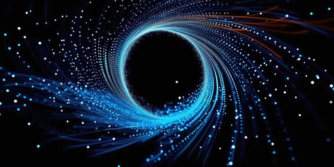 blue circle light frame on black background.red light effects Fiber optic on round placeholder. rblue glowing circle.for futuristic, technology, machine learning, big data, virtualization.