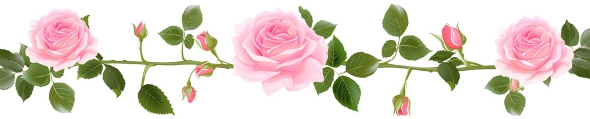 Vector horizontal seamless background with pink rosebuds