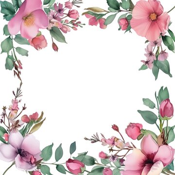 Pink bouquet wildflower. Frame border ornament square. Aquarelle wildflower for background