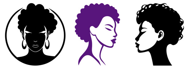 women with afro hairstyle in black and white versions, vector