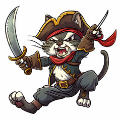 Cartoon pirate cat with sword