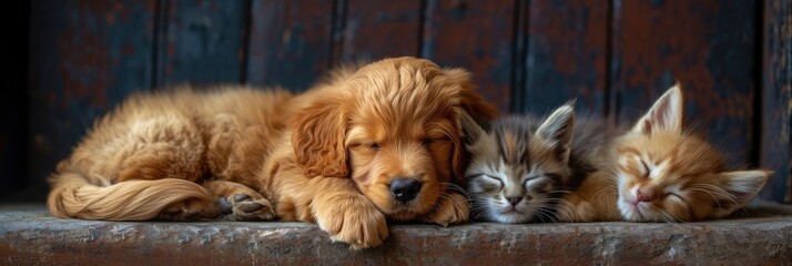 Golden Retriever Puppy Kitten Posing, Desktop Wallpaper Backgrounds, Background HD For Designer