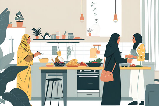 Ramadan concept - muslim women prepare food for Ramadan celebration 