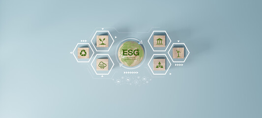 ESG environment social governance concept.Business cooperation for a sustainable environment.World sustainable environment concept. Web and Social Header Banners for ESG - obrazy, fototapety, plakaty