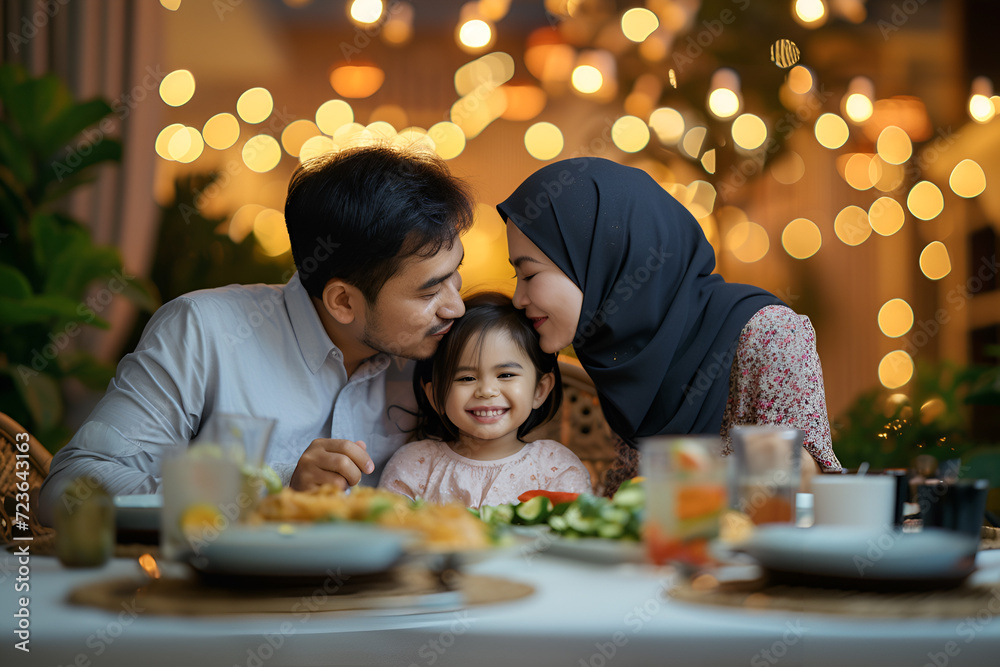 Sticker Ramadan concept - family enjoying dinner together