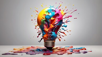 idea concept, A beautiful color gradiant bulb, producing growing rippling effects that convey messages of truth, painting
