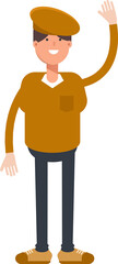 Boy with Cap Character Raising Hand Illustration
