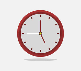 Digital illustration of a red clock displaying the time as five o'clock