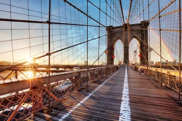 Foto op Aluminium Rainbow over Brooklyn bridge in New York City at sunrise, USA © TTstudio