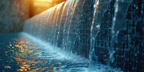the dam flows clean water in the morning, Industrial waste water treatment plant purifying water	
 - obrazy, fototapety, plakaty